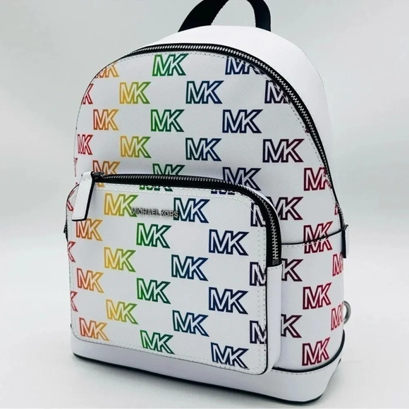 Michael Kors Cooper Commuter Medium Sling Bag Backpack MK Rainbow Optic White - Picture 5 of 14